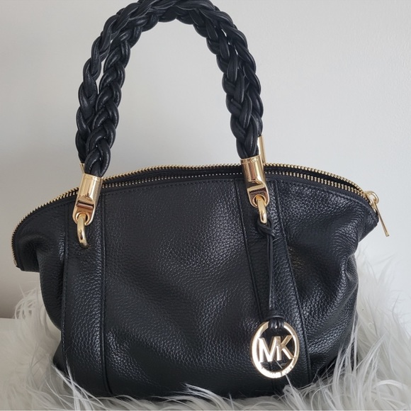 Michael Kors Handbags - Michael Kors Beautiful Bag -Black Pebbled Leather Braided Straps, Gold Hardware!